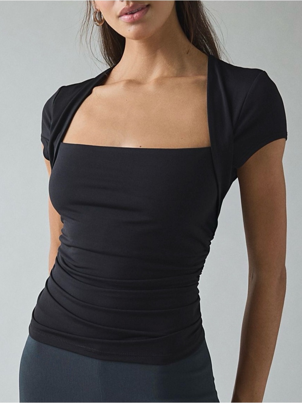 UO Claire Black Cropped Cap Short Sleeve Shrug Top Size Small
